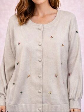 Maurice’s Women’s Plus Size Embroidered Floral Cream Beige Cardigan with Buttons